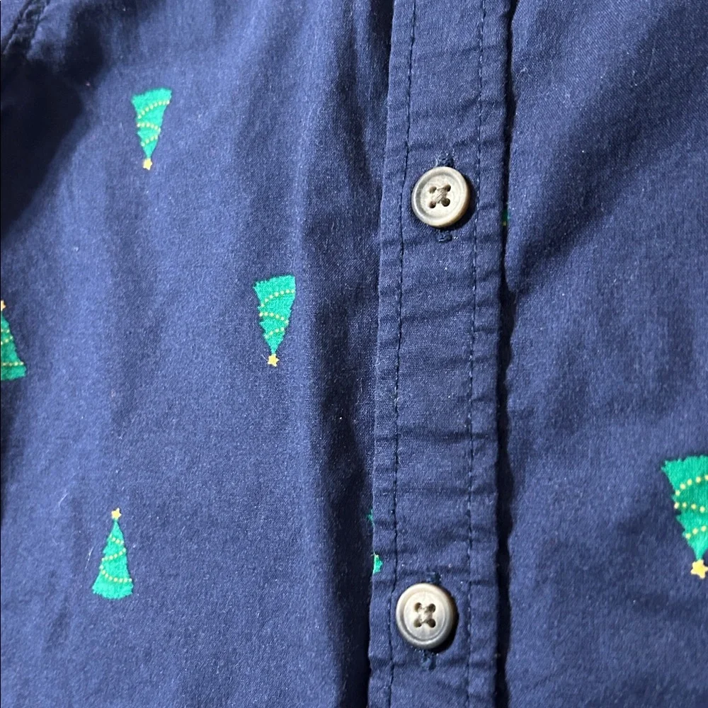 Old Navy Holiday Christmas Tree Button Down Shirt With Red Bow Size 2T